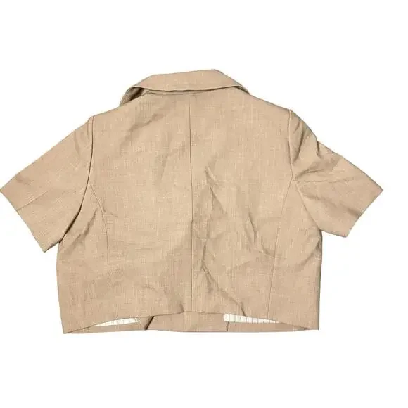 Maeve Blazer‎ Womens 6 Beige Cropped Anthropologie Short Sleeve Double Breasted - Picture 10 of 12